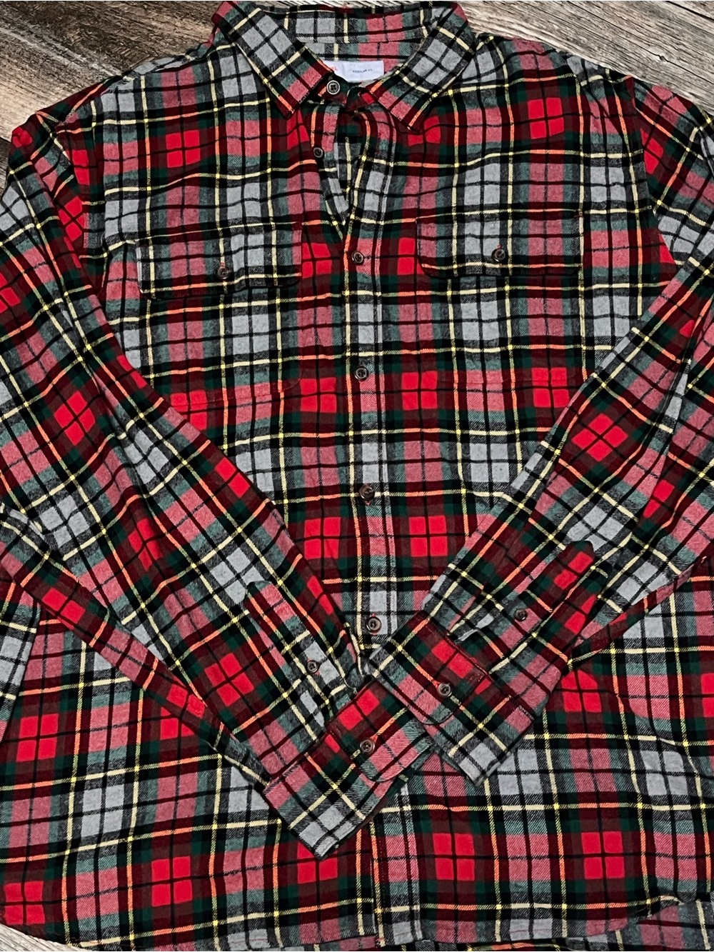 Old Navy Red and Gray Plaid Button-Down Shirt